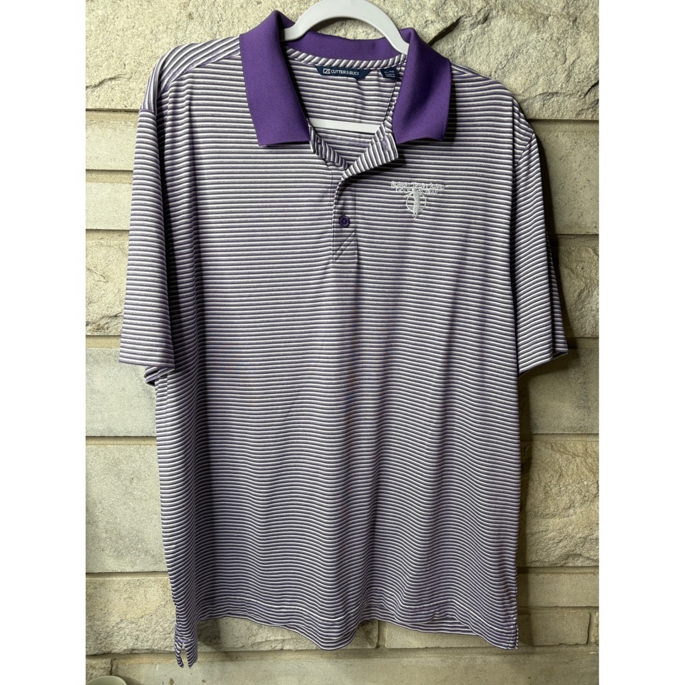 Cutter & Buck Mens XL Purple Striped Robert Trent Jones‎ Golf Trail Polo Shirt